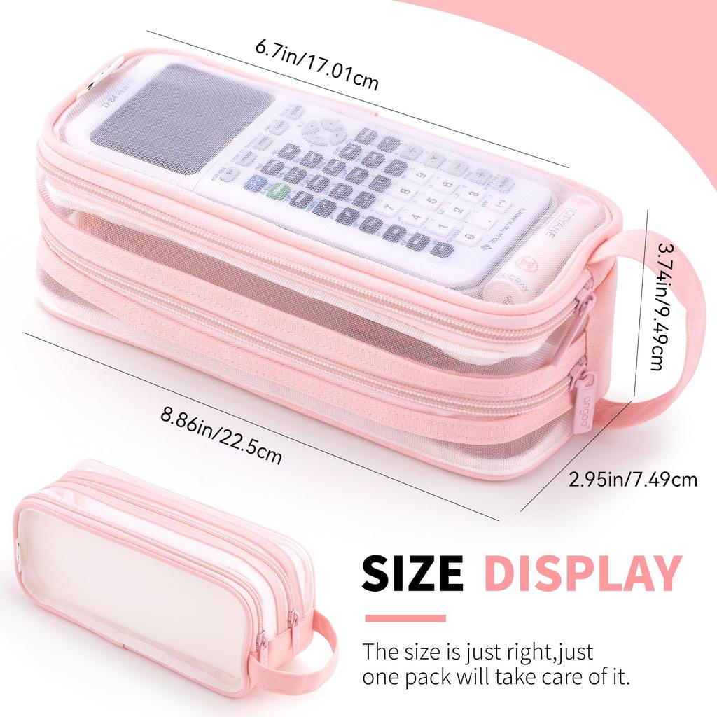 Large Mesh Pencil Case Double Layer Transparent Pencil Pouch, Handheld Multifunctional Cosmetic Bag, Suitable for School Office