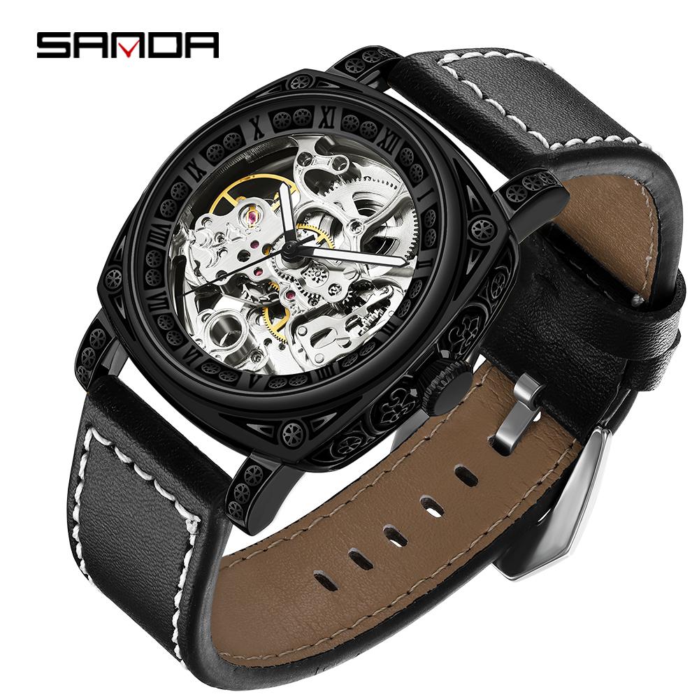 

SANDA новые часы, мужские полые механические часы, модные автоматические механические часы для мальчиков, водонепроницаемые часы для мужчин