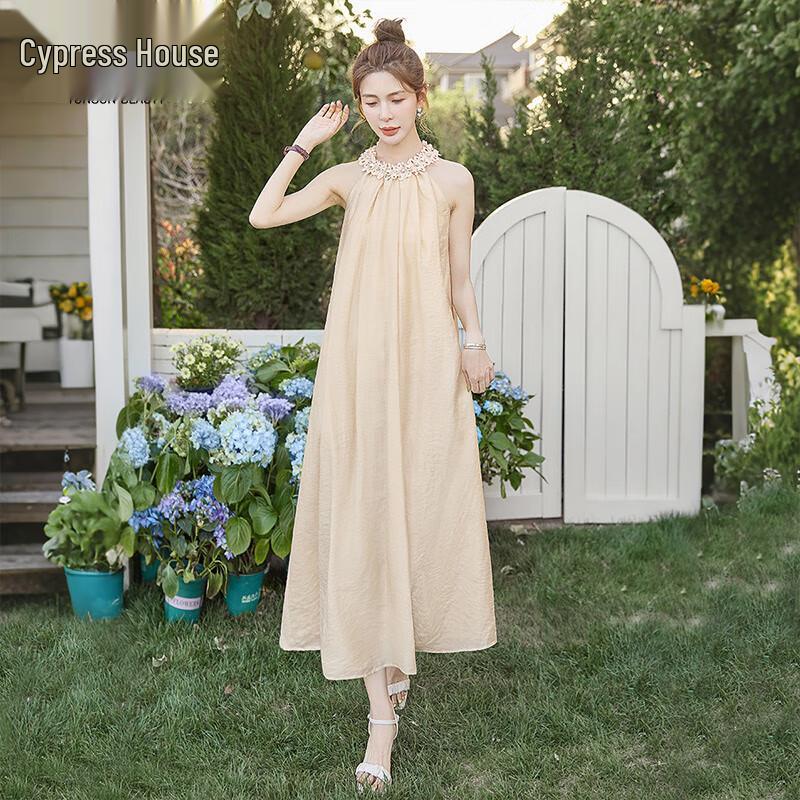 

Женское миди-платье Sibaisha с вырезом-халтер и бусинами M