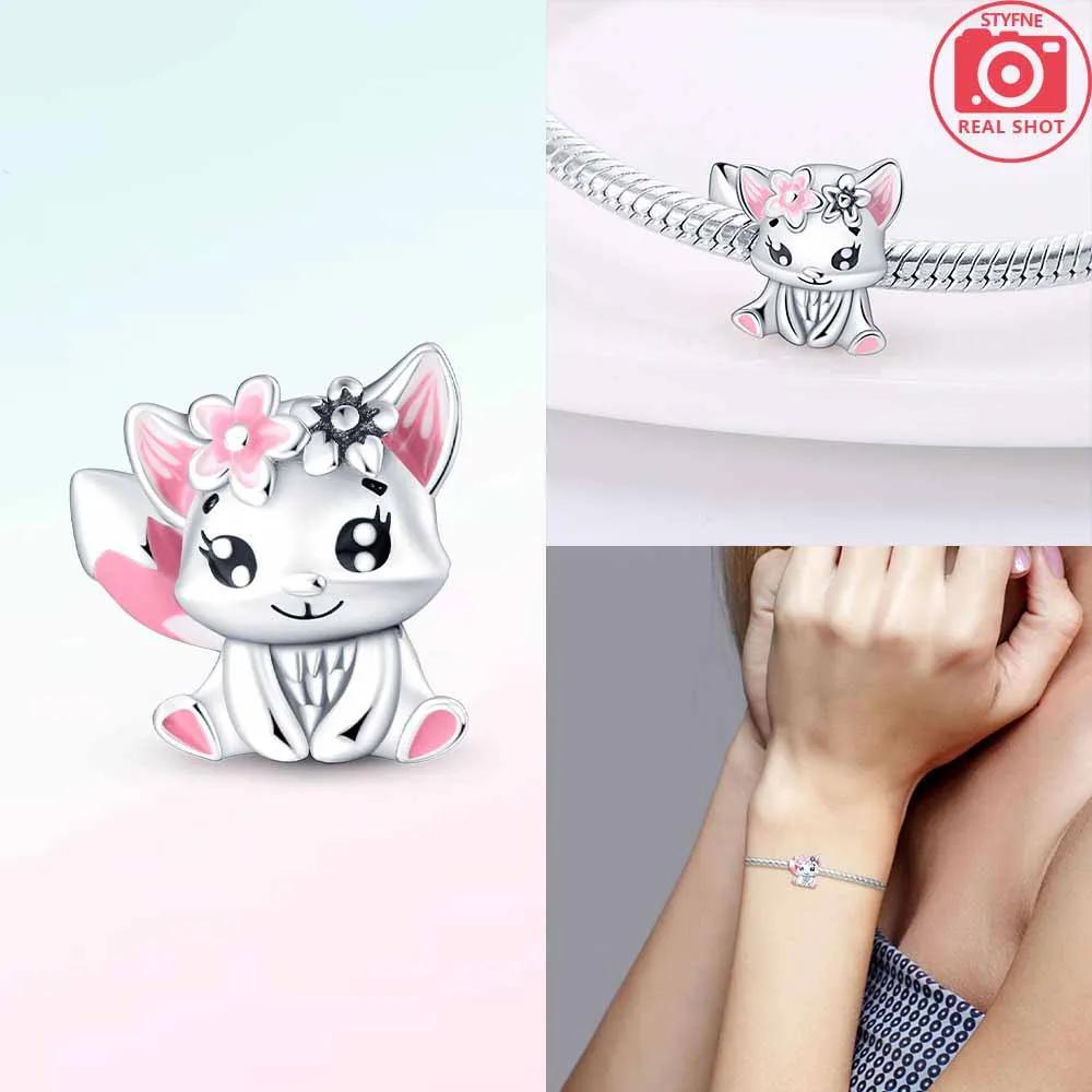 Copper Charms Animal Color Pink Rabbit Sheep Cat Dog Beads Fit 3Mm Original Bracelets Fine Diy Birthday Jewelry Make