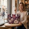 Elegant Floral Pattern Tote Bag Portable Large Capacity Daily Use Shopping Shoulder Bag for Ladies