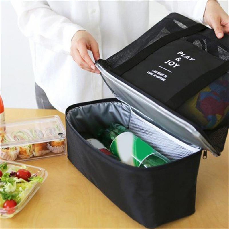 Thermal Insulation Bag Handheld Lunch Shoulder Bag Cooler Mesh Beach Tote Bag for Picnic Food Drink Storage