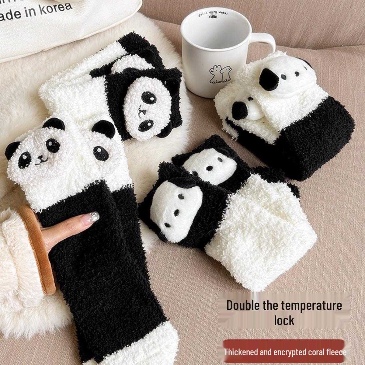 

Women s Cute Coral Velvet 3D Panda Socks – Warm Mid-Calf Home Floor Socks for Autumn & Winter Sleeping. Size 35-39