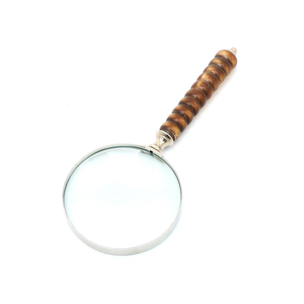 Elegant Brown Resin Handle Magnifying Glass With Steel Frame