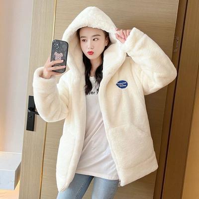 Autumn and Winter New Imitation Lamb Wool Thickened Loose Medium and Long Imitation Fur Coat Women's Plush Hooded Coat