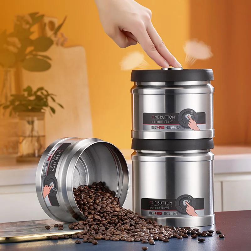 Vacuum Sealed Jug Coffee Beans Stainless Steel Airtight Container Kitchen Food Grains Candy Keep Fresh Storage Jar