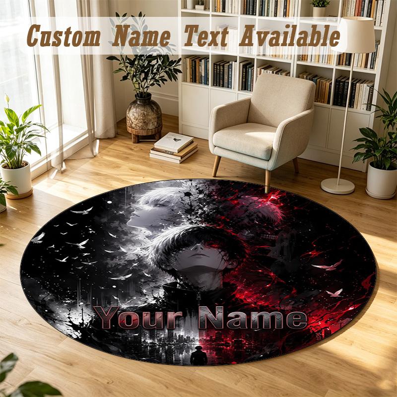 Round Rug Custom NameTokyo Ghoul Pattern Non Slip Carpet Home Floor Decor