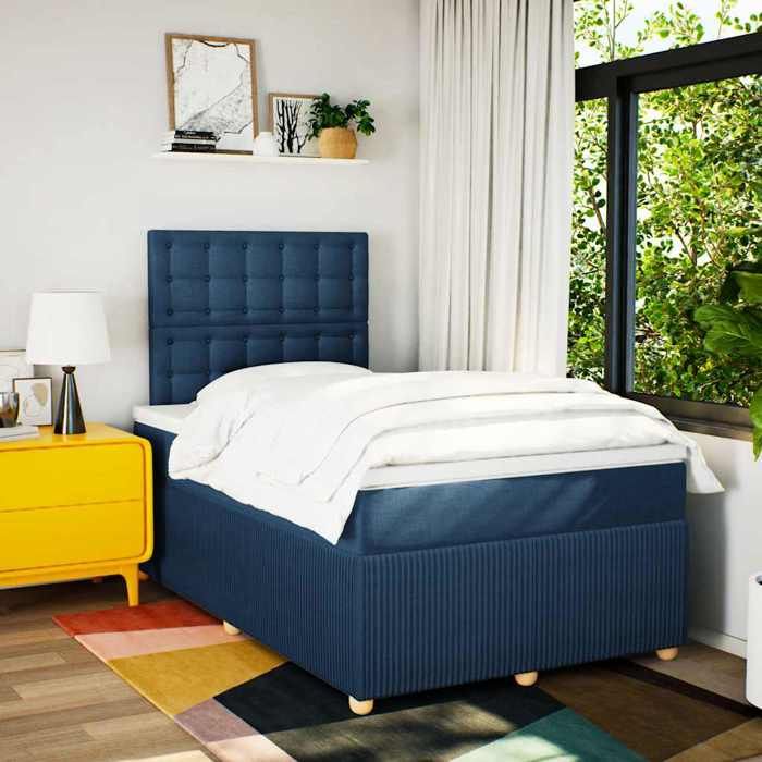 Exclusive House - Slatted Bed Base with Blue Mattress 120x190 Cm Fabric