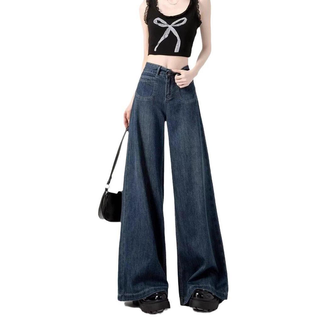 Women's Wide-Leg Jeans, Loose Fit, Plus Velvet, Spring/Winter, Plus Size, Drape Straight-Leg, Floor-Length (2024 Style)