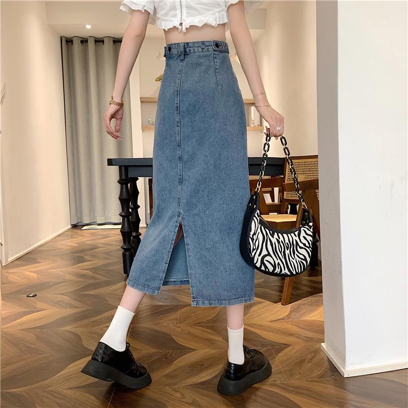 Plus Size High Waist A-Line Denim Skirt for Women - Slim Fit, Mid-Length, Spring & Autumn