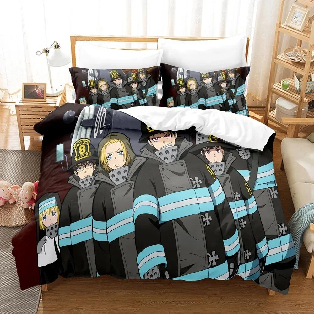 Comforter Fire Force Bedding Set Twin Full Queen King Size Anime Bed Set Aldult Kid Bedroom Decor Gift