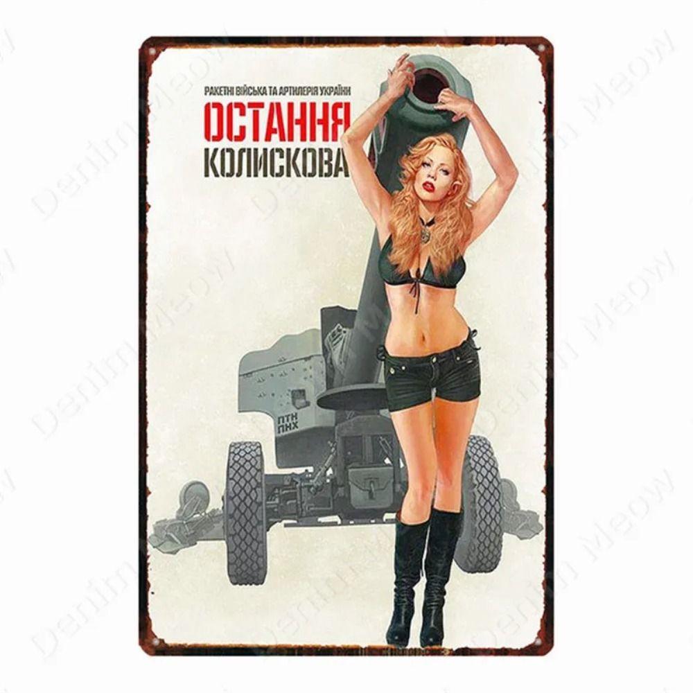 Russian Text Vintage Poster Girls Metal Tin Sign Home Bar Decor
