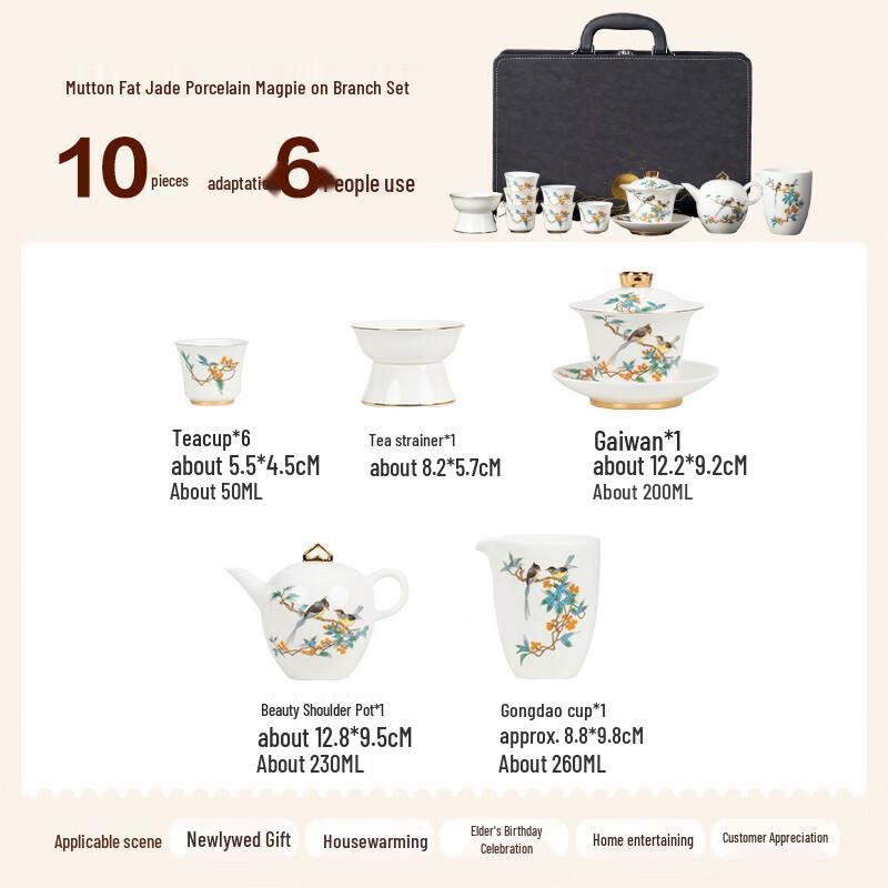 High-End Gold Inlaid Jade White Porcelain Kung Fu Tea Set