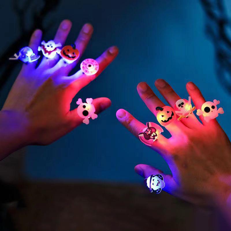 Kids Halloween Glow Rings 10-50 Pcs-Luminous LED Jewelry for Trick or Treat,Halloween Party Favors with Glow in The Dark Effect
