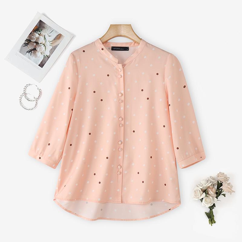 ZANZEA Women Round Neck Loose Casual 3/4 Sleeve Print Blouse