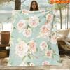 1pc 2D Flat Printing Spring & Summer New Arrival Fresh and Elegant Light Pink Rose with Green Leaves Pattern Digital Print Blanket, Suitable for All S