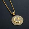 Religious Islamic Crescent Moon and Star Pendant Male Gold Color Stainless Steel Muslim Round Necklace for Men Jewelry Gift 2025