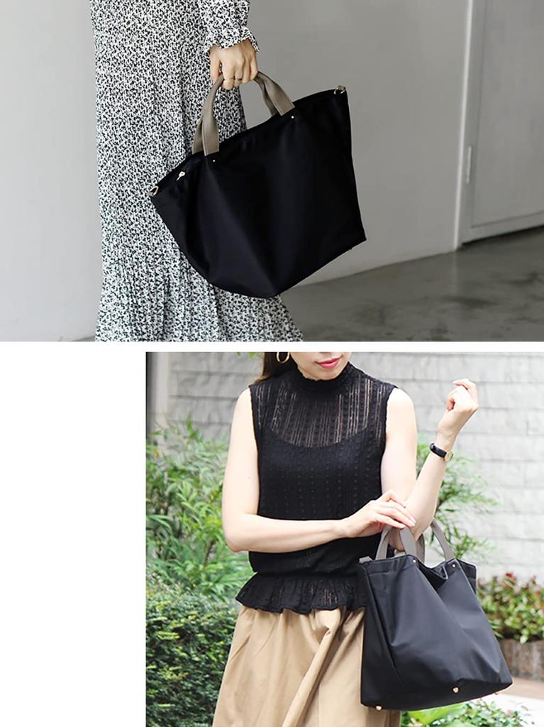 Nylonová taška tote s rukojetí z pravé kůže pro dojíždění taška [Gratante] 2-way Dámská, abb-g0001 (Černá)