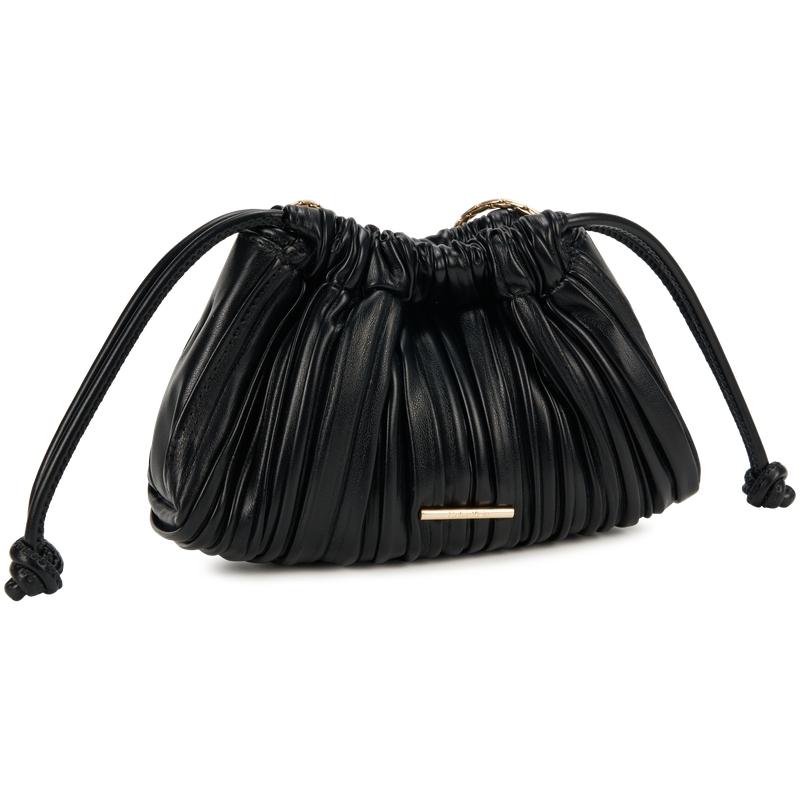 Calvin Klein Small Niche Intellectual Pleated Textured Chain Synthetic Material Crossbody Bag Medium Women Bags Space-Black 4F3077G-UB1