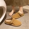 New Spring Baotou Slippers Round Toe Deep Mouth Versatile Matte Dependent Metal Buckle Soft Sole Slip-on Flat Shoes