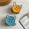 6-Piece Original Colorful Button Coaster Set with Cross-Shaped Iron Rack Coaster Holder Dopamine Round Wooden Coasters Exquisite Coffee Cup Holders
