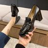 Fashion French Heels Women's Retro Square Toe Block Heel Temperament Single Shoes Slip-on Loafers