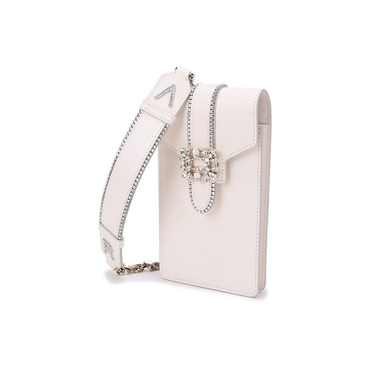 Roger Vivier Broche Vivier Series Versailles Diamond Buckle Leather Mobile Shoulder Bag Women shoulder bag Cream RAWAVFO0300MU5C019