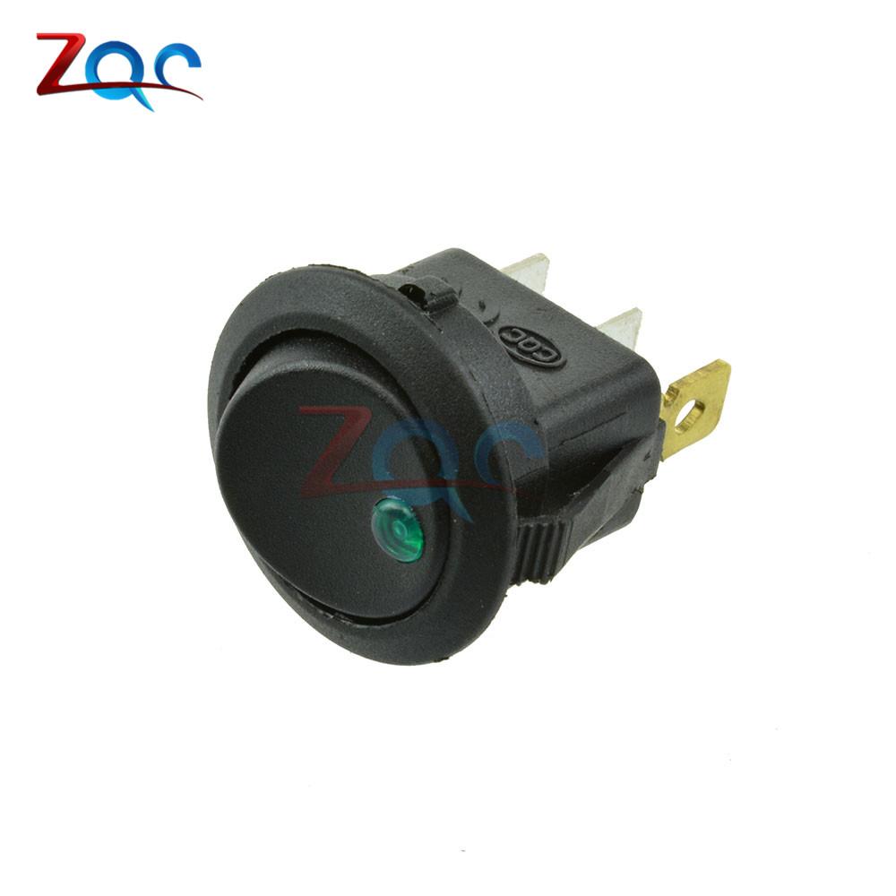 5pcs 12V LED Dot Light Car Switch Auto Boat Round Rocker 3Pin ON/OFF Toggle SPST Switch 4 Colors Blue Yellow Red Green