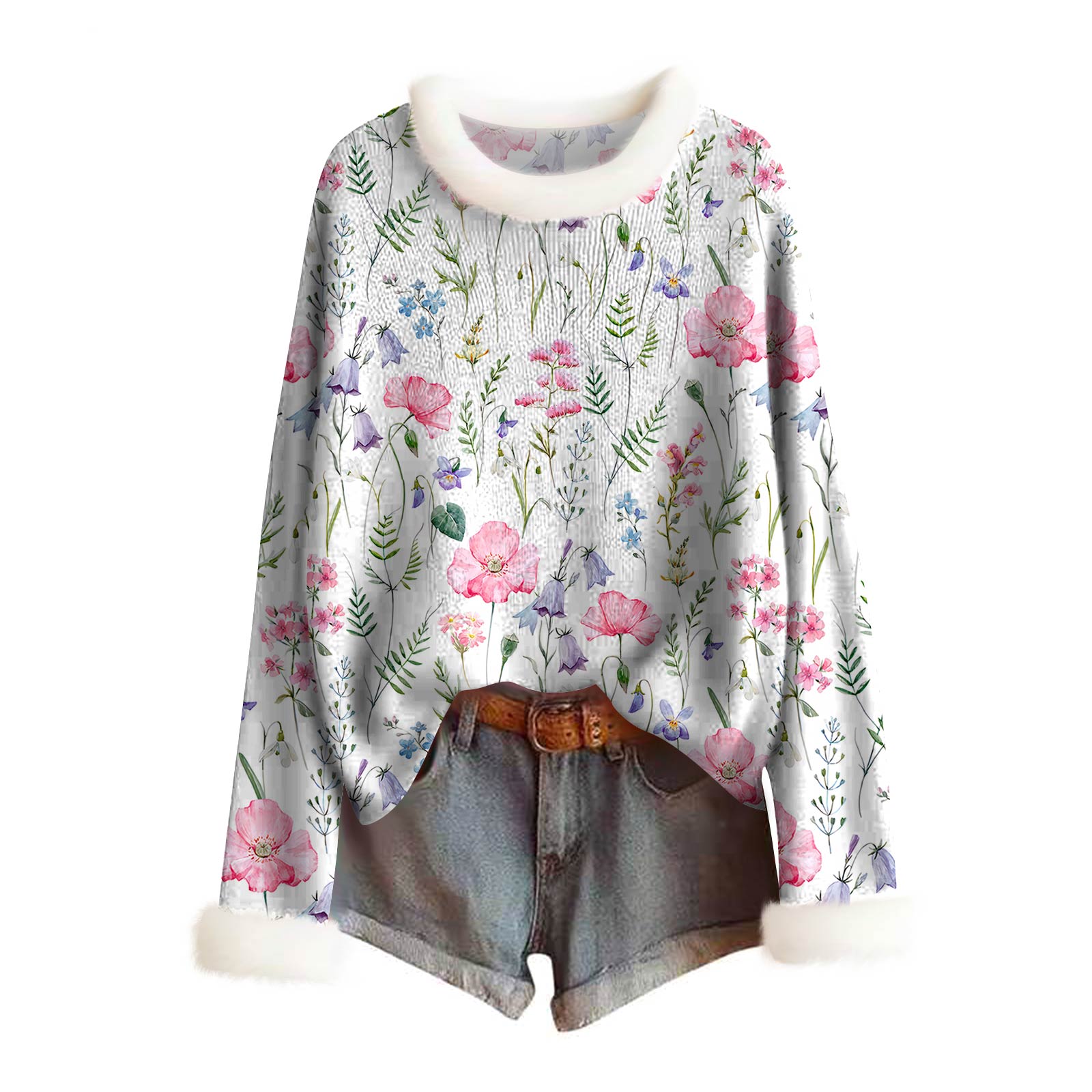 

Женский модный свитер с принтом и шерстяным воротником, повседневный вязаный пуловер с длинными рукавами S