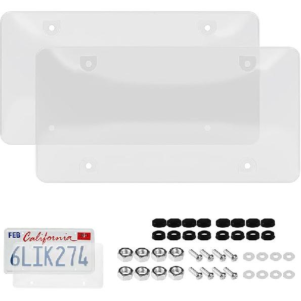 Wanheart Clear Framed Bubble License Plate Cover Set – 2-Pack Curved ABS Lens For 12×6 US Plates, Scratch & Weather Resistant Protection With