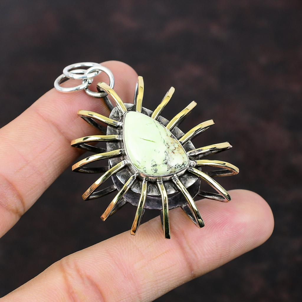 Ciondolo Gabbia Crisoprasio Limone Gioielli Ciondolo Fatto a Mano Ciondolo Argento Sterling 925 Gioielli Placcati Oro 18K Ciondolo Gemma Regalo Per Sposa