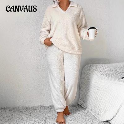 Pigiama casual da casa taglie forti da donna a maniche lunghe con pantaloni lunghi