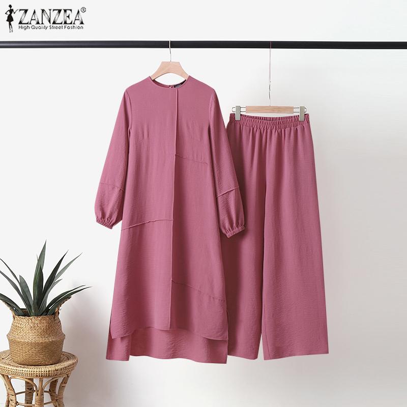 

ZANZEA Женская блузка и брюки повседневный брючный костюм из двух предметов