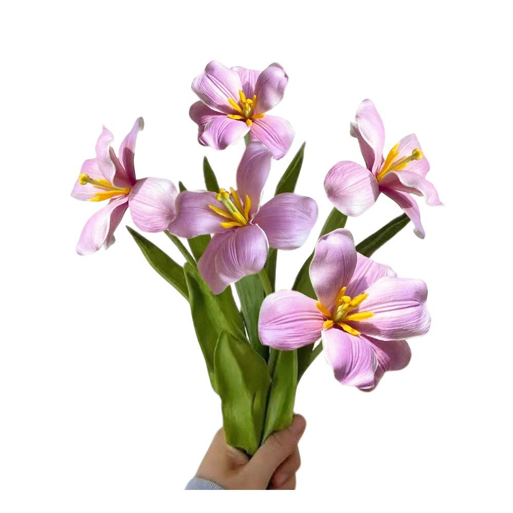 5pcs Large Petal PU Simulation Flower Brownie Tulip Soft Fake Artificial Flowers Bouquet Flowering Design