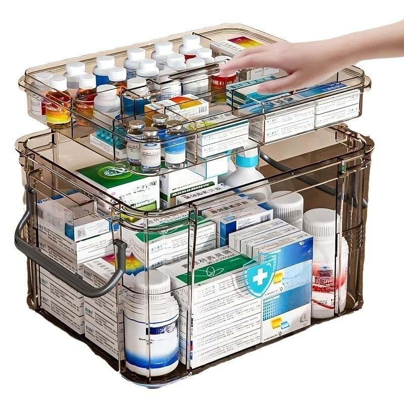 Transparent Family Medicine Box with Tray Plastic First Aid Kit Portable Thick Medicine Classification and Storage Box