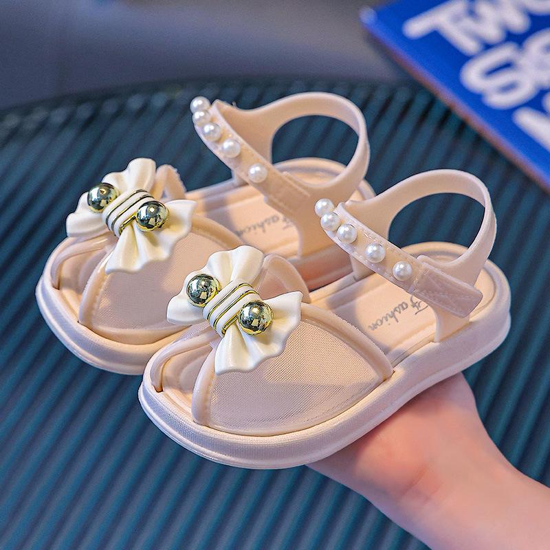 Girls  Bowknot Princess Sandals Summer New Children s Beach Shoes Little Girls  Closed-Toe Sandals Baby 18/19Inner Length12.5cm бежевый