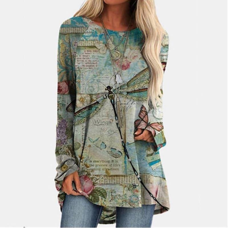 

Женская футболка с длинным рукавом, уличная модная одежда, топ с принтом животных, повседневная футболка с круглым вырезом, свободная женская элегантная футболка 5XL