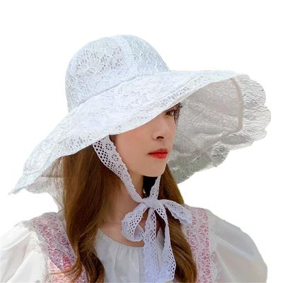 UV Lace Sun Hat with Wide Makes Face Look Smaller [LeafIn] Women's Hat, Protection, Hat, Spring/Summer, Hat, Drawstring, Brim, (Adult, White)