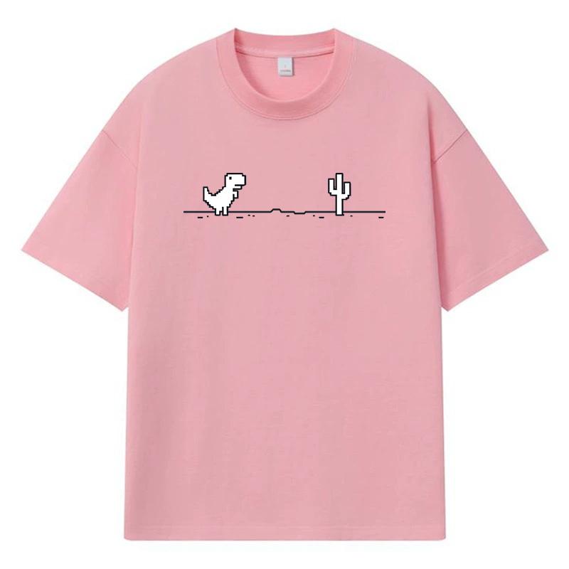 2026 Dinosaur Cactus Printed Graphic Y2k Harajuku Streetwear 100% Cotton T Shirt Casual Oversized Summer Men T-shirt