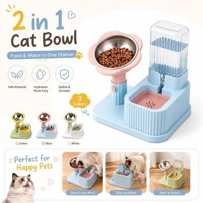 2 In 1 Cat Bowl Adjustable Height Cat Drinking Bowls New Pet Food Bowl  Pet Feeding Supplies