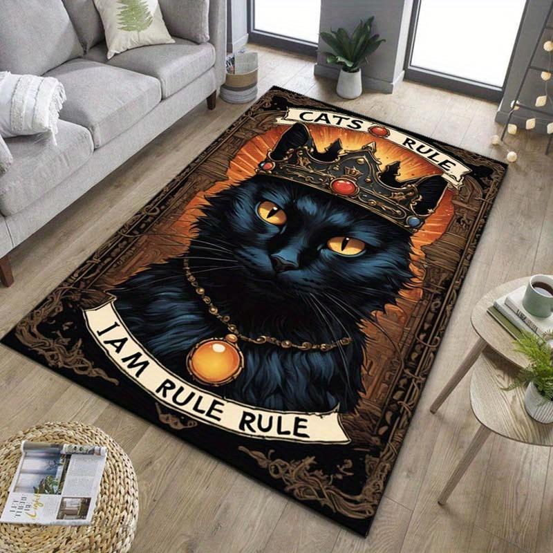 Cats Rule Rug for Pet Lovers' Home | Royal Black Cat Carpet | Elegant Animal-Themed Decor Skid resistant carpet