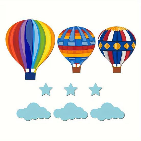 

1 Set Wooden Hot Air Balloon Wall Decor Nursery Kids Room Wall Art Rustic Hanging Ornaments with Stars Clouds Design Baby Shower Birthday Gift синий