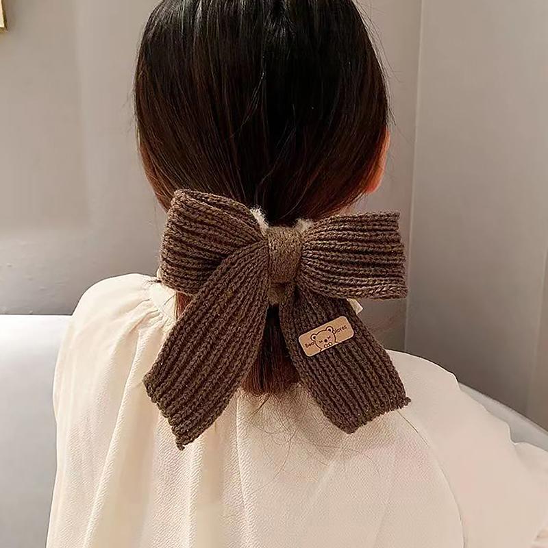 Cute Bow Rubber Band Lamb Wool Bowel Hair Rings Knitted Wool Plush Ponytail Hair Tie Headwear Scrunchies Girls Hair Accessories