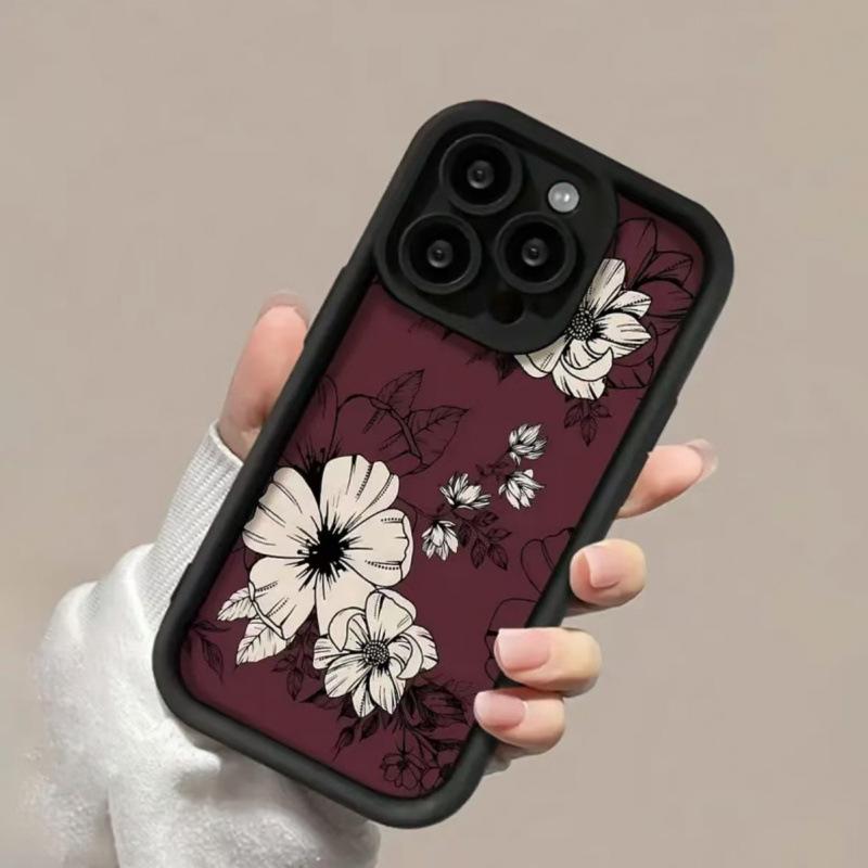 Elegant White Floral Apple Phone Case for 13/14 Pro/15/16/15 Pro Max iPhone XS