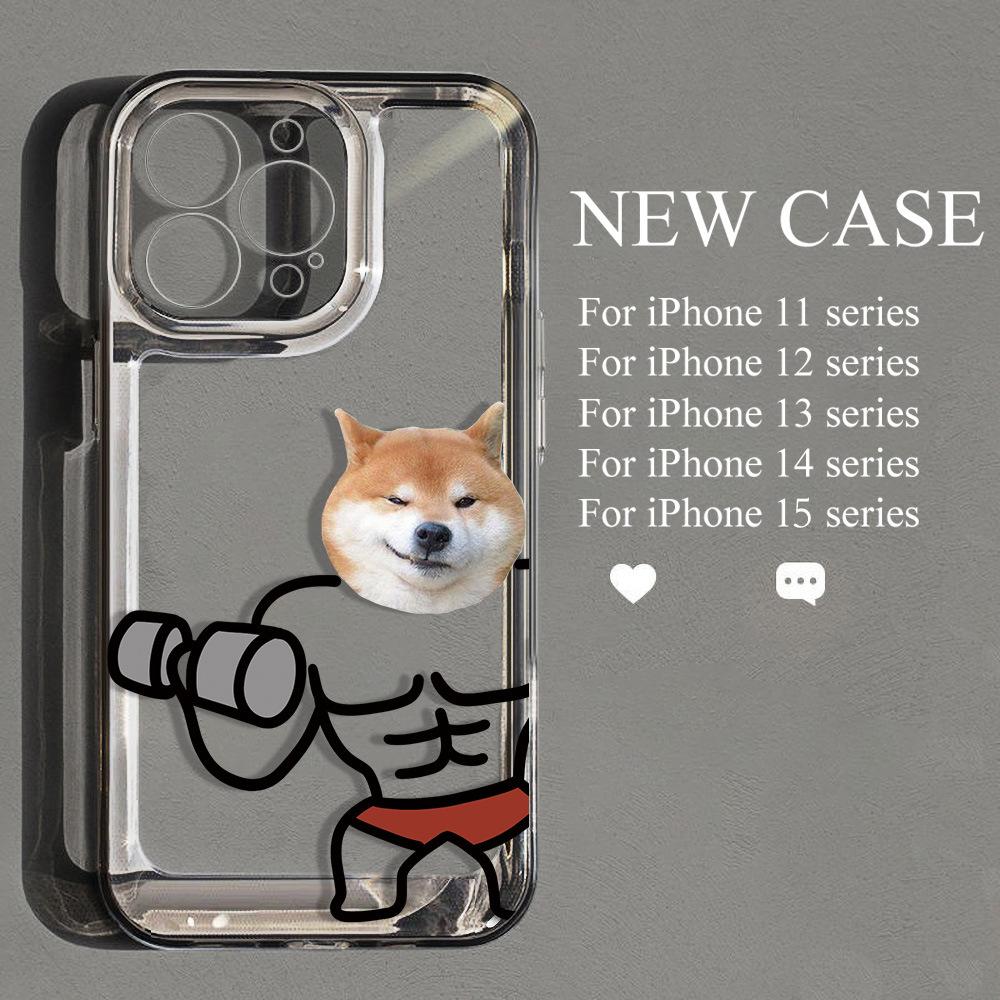 Funny Muscle Puppy Applies To iPhone17 Mobile Phone Case 16pro Fine Hole X Apple 14 All-inclusive 15 Anti-drop Niche