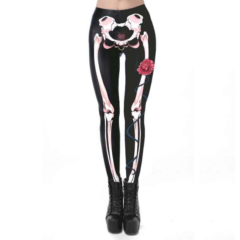 Halloween Damen Skelett Totenkopf Fledermaus Digitaldruck Horror Hose Leggings Skinny Jogginghose Kleine Füße Mädchen