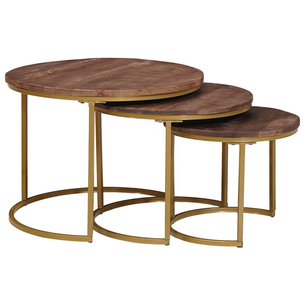 Nesting Coffee Tables Set 3 Pcs Solid Mango Wood and Steel