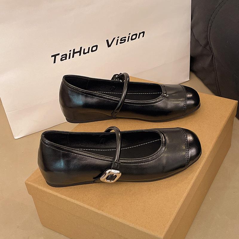 

Новые туфли Мэри Джейн весна 2025, женские туфли с мелким вырезом, туфли-лодочки с пряжкой, одинарные туфли, корейская версия, внутренняя платформа, толстая подошва, мелкий вырез, До 40 чёрный