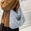 Autumn New Scribbled Plush High-value Lazy Shoulder Bag Retro Letter Embroidered Commuter Fringed Bag