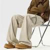 Khaki retro casual pants men's spring American high street big pocket tooling trousers loose versatile straight pants